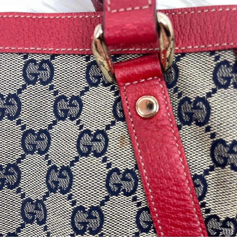GUCCI Red & Blue GG Canvas and Leather Abbey Two Way Hobo Bag